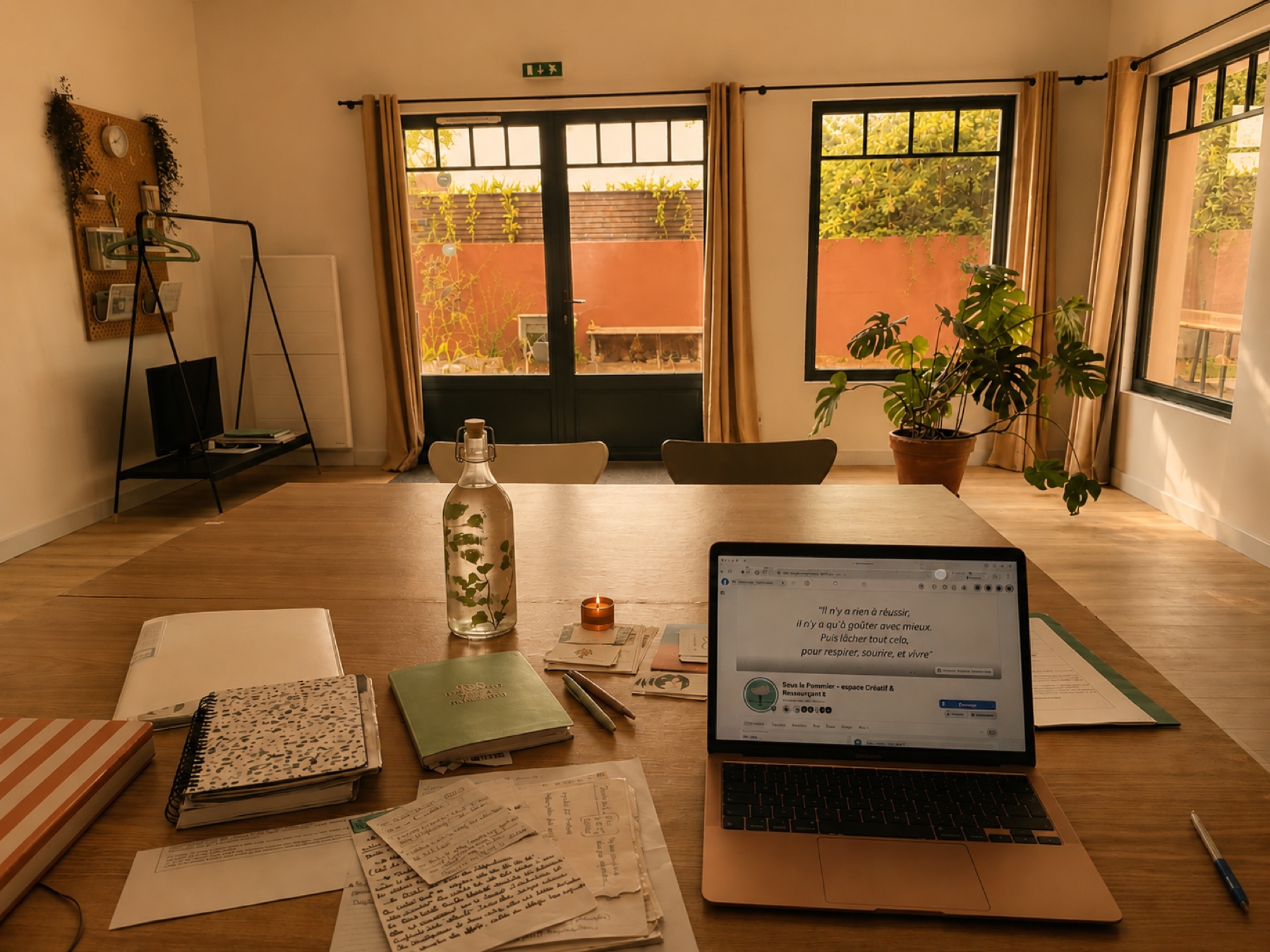 Les grandes tables installées pour travailler et accueillir un groupe